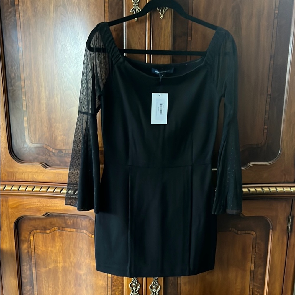 French Connection Black Cocktail Sheath Dress with Scoop Neck